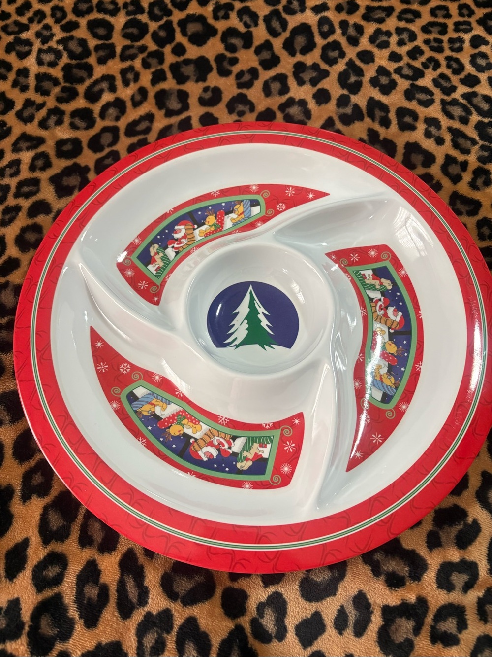 Nostalgic Christmas Tree Chip & Dip Serving Platter with Santa & Reindeer